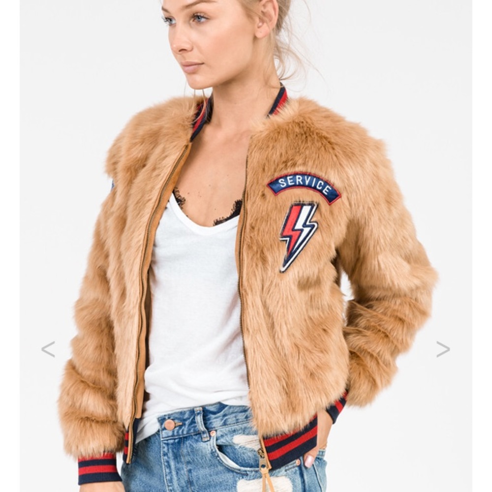 RARE! Sold out NWT MOTHER DENIM Letterman Patch Faux Fur COAT